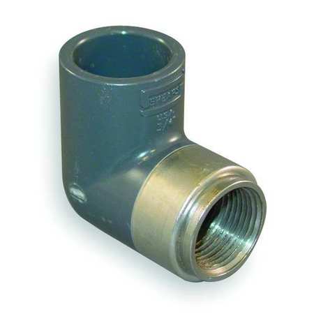 CPVC Short Sweep Elbow, 90 Degrees, Schedule 80, 3/4"" x 1/2"" Pipe Size, FNPT x Socket -  ZORO SELECT, 807-101CBR