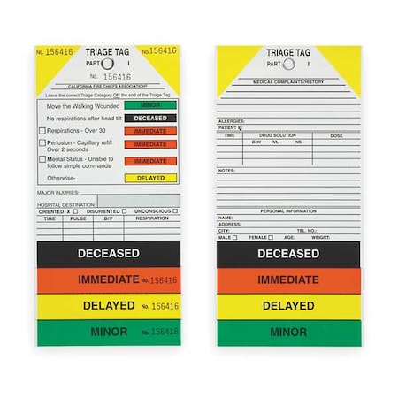 Harris Industries Triage Tag, 8-11/16 x 4-1/4 In, PK50 TR-TAG | Zoro.com