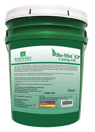 Cutting Oil, Pail, Yellow, 5 gal -  RENEWABLE LUBRICANTS, 86734