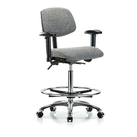 High Bench Chair, Fabric, 26"" to 35-1/2"" Height, Adjustable Arms, Grey -  BLUE RIDGE ERGONOMICS, BR-FHBCH-CR-T1-A1-CF-CC-F44