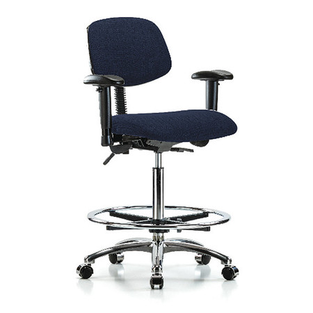 High Bench Chair, Fabric, 26"" to 35-1/2"" Height, Adjustable Arms, Dark Blue -  BLUE RIDGE ERGONOMICS, BR-FHBCH-CR-T1-A1-CF-CC-F45