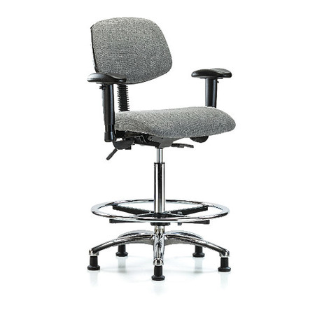 High Bench Chair, Fabric, 26"" to 35-1/2"" Height, Adjustable Arms, Grey -  BLUE RIDGE ERGONOMICS, BR-FHBCH-CR-T1-A1-CF-RG-F44