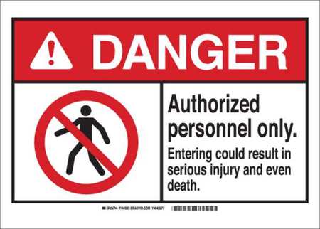 Danger Sign, 10 in Height, 14 in Width, Plastic, Rectangle, English -  BRADY, 144594