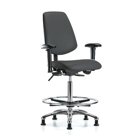 High Bench Chair, Vinyl, 26"" to 35-1/2"" Height, Adjustable Arms, Charcoal -  BLUE RIDGE ERGONOMICS, BR-VHBCH-MB-CR-T1-A1-CF-RG-8605