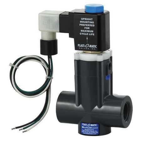 120VAC PVC Solenoid Valve, Normally Closed, 1/2 in Pipe Size -  PLAST-O-MATIC, EASYMT4V12W24-120/60-PV