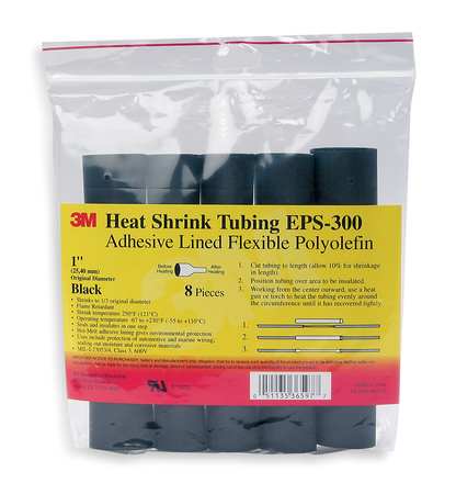 Shrink Tubing,0.25in ID,Black,6in,PK10 -  3M, "EPS300-1/4-6""-BLACK-10-10 PC PKS"