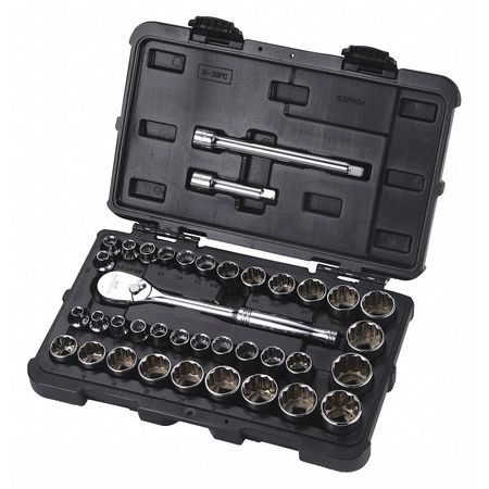 Socket Wrench Set, 3/8 in Drive Size, (35) 12-Point, SAE, Metric, 38-Piece -  WESTWARD, 53PN34