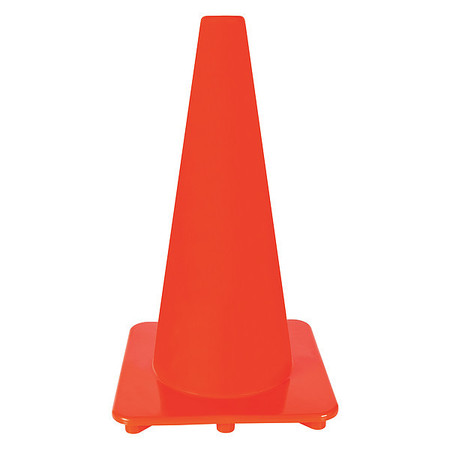 Traffic Cone, Slim Shape, PVC, 18 in H, Orange, Non-Reflective, Orange Base -  ZORO SELECT, 6FGZ1