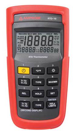 FDA Digital RTD Thermometer, -328 Degrees to 1472 Degrees, -328 Degrees to 1166 Degrees F -  AMPROBE, RTD-10