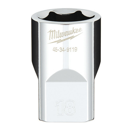 1/2 in. Drive 18mm Metric 6-Point Socket with FOUR FLAT Sides -  Milwaukee, 45-34-9119