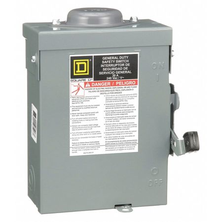 Fusible Safety Switch, General Duty, 240V AC, 3PST, 30 A, NEMA 3R -  SQUARE D, D321NRB