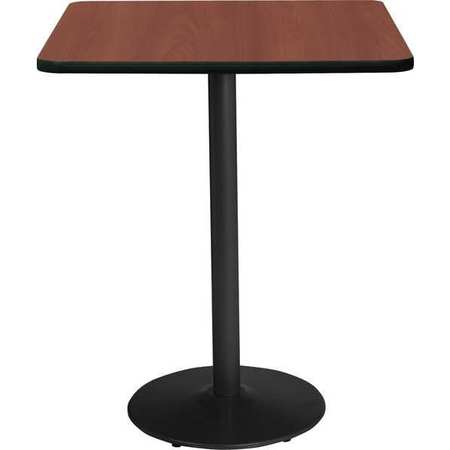 Square KFI 30"" Square Breakroom Table with Mahogany Top, Round Black Base, Bistro Height, 30 W -  T30SQ-B1917-BK-MH-38