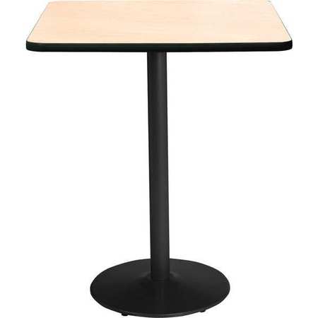 Square KFI 30"" Square Breakroom Table with Natural Top, Round Black Base, Bistro Height, 30 W, 30 L -  T30SQ-B1917-BK-NA-38