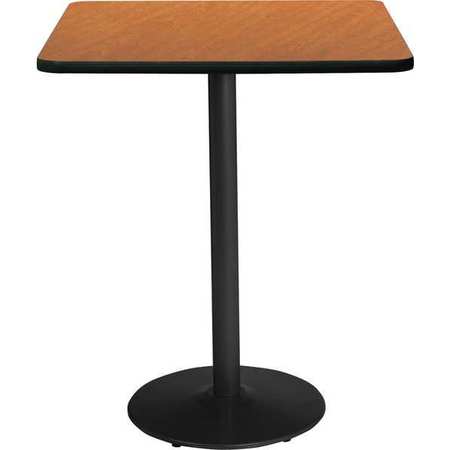 Square KFI 30"" Square Breakroom Table with Medium Oak Top, Round Black Base, Bistro Height, 30 W -  T30SQ-B1917-BK-MO-38