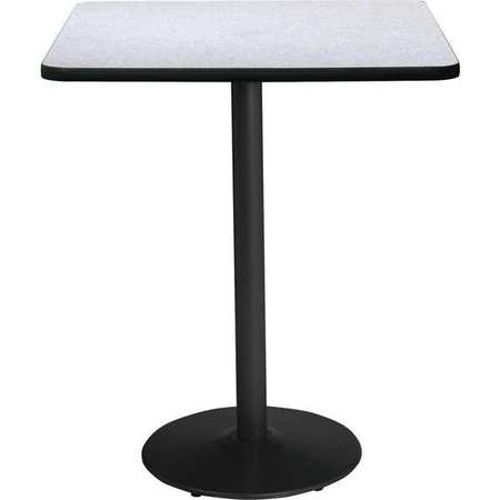 Square KFI 30"" Square Breakroom Table with Grey Nebula Top, Round Black Base. Bistro Height, 30 W -  T30SQ-B1917-BK-GYN-38