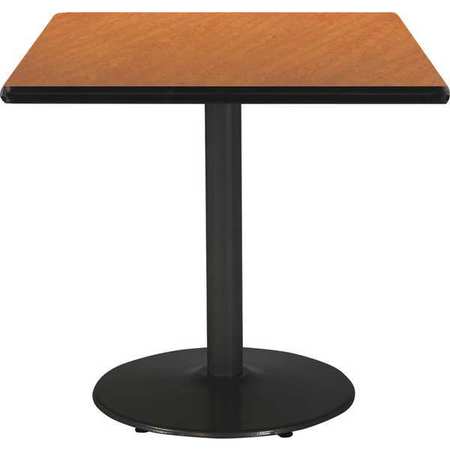 Square KFI 42"" Square Breakroom Table with Medium Oak Top, Round Black Base, 42 W, 42 L, 29 H -  T42SQ-B1922-BK-MO