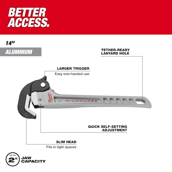 Milwaukee Tool 48-22-7414 Pipe Wrench,Al,13 23/50 In L,10.98 Lb