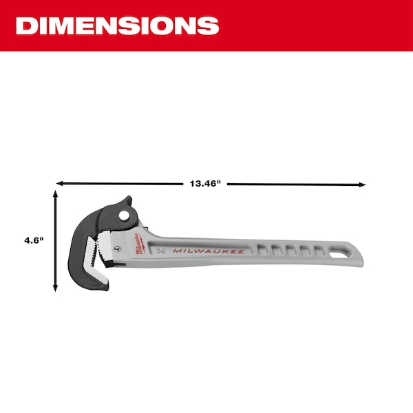 Milwaukee Tool 48-22-7414 Pipe Wrench,Al,13 23/50 In L,10.98 Lb