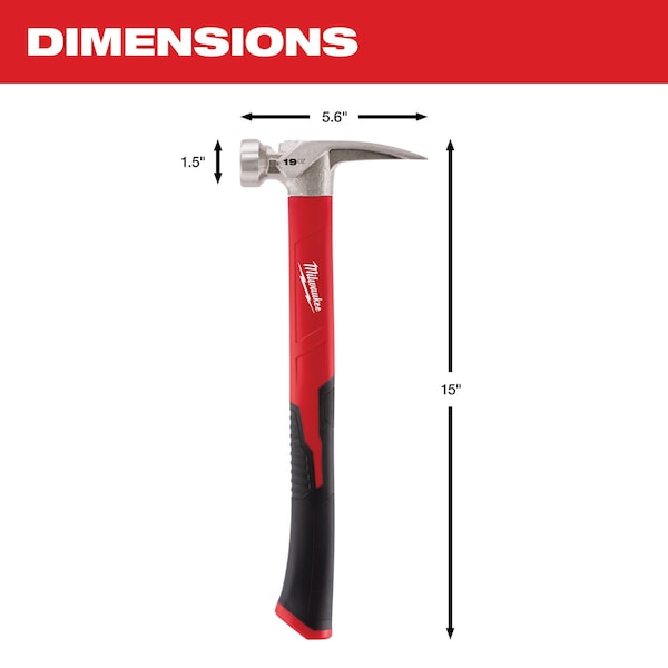 Milwaukee Tool 48-22-9316 19 Oz Smooth Face Poly/Fiberglass Handle Hammer