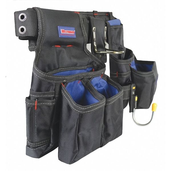 Westward 5Mzl1 Tool Belt, Tool Belt, Blue, Black, 600D Polyester, 13 Pockets