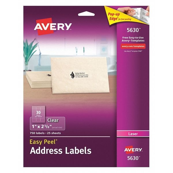 AVERY 5630 Laser Labels 30 1x2 5 8 Clear PK750 72782056308 EBay