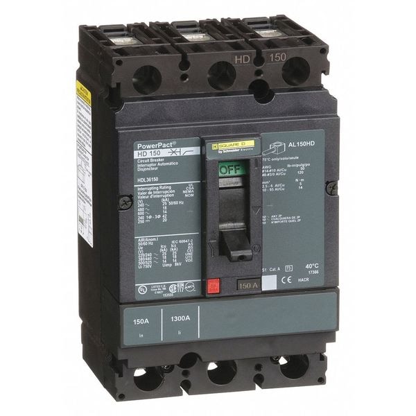 SQUARE D HDL36150 3P Standard Circuit Breaker 150A 600VAC 785901623212 ...