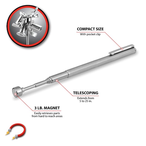Performance Tool W9100 Magnetic Pick-Up Tool, 25"